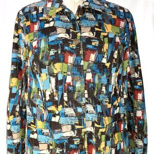 Christopher & Banks Blue Ivory Brown Geometric Stretch Corduroy Jacket Size L